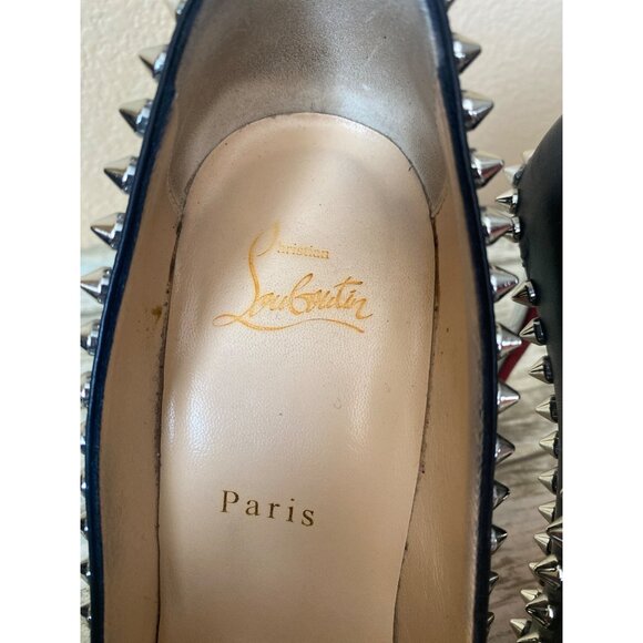 Christian Louboutin Dorispiky Black Leather Spiked Pumps 37.5/US7.5 w/COA No Box - Picture 10 of 15